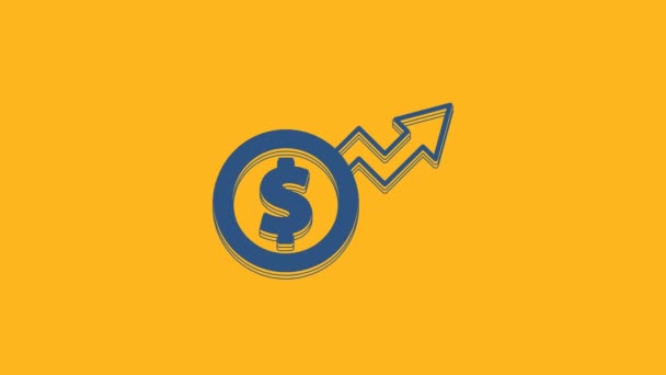Blue Financial Growth Dollar Coin Icon Isolated Orange Background Increasing — Video