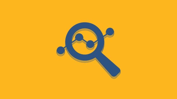 蓝色放大镜和数据分析图标孤立在橙色背景 搜索标志 4K视频运动图形动画 — 图库视频影像