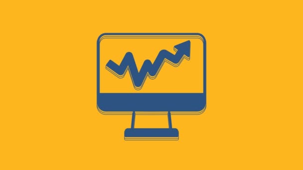 Blue Computer Monitor Graph Chart Icon Isolated Orange Background Report — Stok video