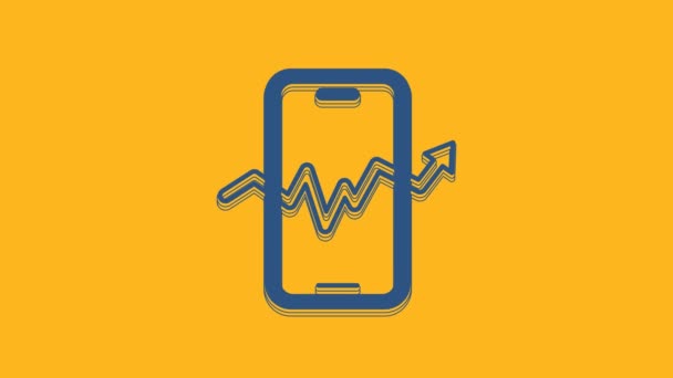 Blue Mobile Aktienhandelskonzept Symbol Isoliert Auf Orangefarbenem Hintergrund Online Handel — Stockvideo