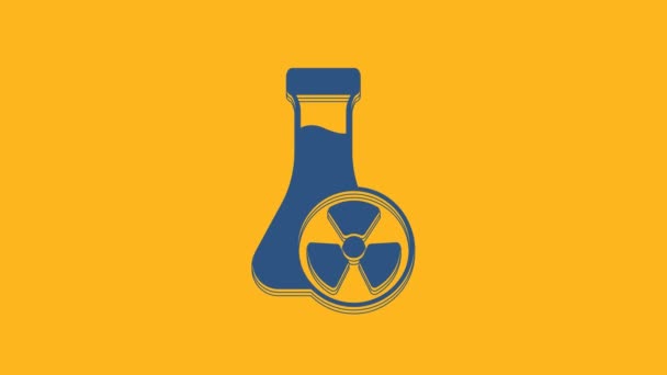 Blå Laboratorium Kemisk Bägare Med Giftig Flytande Ikon Isolerad Orange — Stockvideo