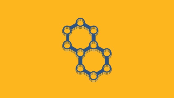 オレンジ色の背景に単離された青色分子アイコン 化学の分子構造 科学教師革新的な教育ポスター 4Kビデオモーショングラフィックアニメーション — ストック動画