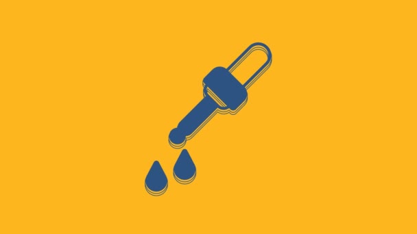Синя Ікона Pipette Ізольована Помаранчевому Тлі Елемент Медичного Хімічного Обладнання — стокове відео