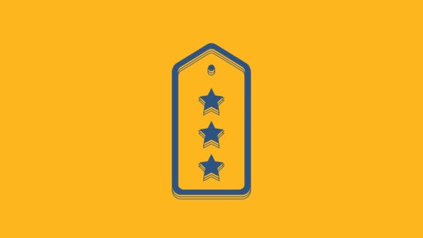 Icono Rango Militar Azul Aislado Sobre Fondo Naranja Signo Placa — Vídeo de stock