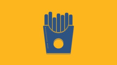Blue Potatoes french fries in carton package box icon isolated on orange background. Fast food menu. 4K Video motion graphic animation.