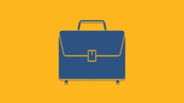 Blue Briefcase icon isolated on orange background. Business case sign. Business portfolio. 4K Video motion graphic animation.