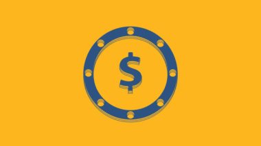 Blue Coin money with dollar symbol icon isolated on orange background. Banking currency sign. Cash symbol. 4K Video motion graphic animation.
