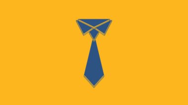 Blue Tie icon isolated on orange background. Necktie and neckcloth symbol. 4K Video motion graphic animation.