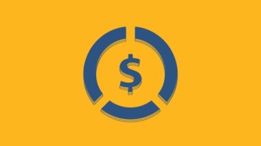 Blue Coin money with dollar symbol icon isolated on orange background. Banking currency sign. Cash symbol. 4K Video motion graphic animation.
