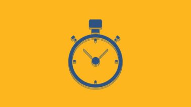 Blue Stopwatch icon isolated on orange background. Time timer sign. Chronometer sign. 4K Video motion graphic animation.