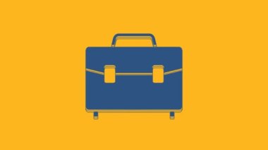 Blue Briefcase icon isolated on orange background. Business case sign. Business portfolio. 4K Video motion graphic animation.