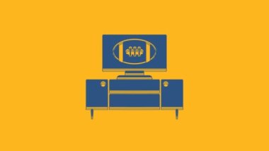 Mavi Amerikan futbolu televizyon programında ve turuncu arka planda izole edilmiş bir ikon olarak duruyor. 4K Video hareketli grafik canlandırması.