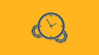 Blue Time Management icon isolated on orange background. Clock and gear sign. Productivity symbol. 4K Video motion graphic animation.