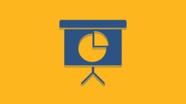 Blue Presentation financial business board with graph, schedule, chart, diagram, infographic, pie graph icon isolated on orange background. 4K Video motion graphic animation.