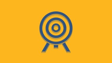 Blue Target icon isolated on orange background. Dart board sign. Archery board icon. Dartboard sign. Business goal concept. 4K Video motion graphic animation.