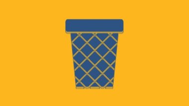 Blue Trash can icon isolated on orange background. Garbage bin sign. Recycle basket icon. Office trash icon. 4K Video motion graphic animation.