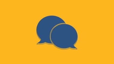 Blue Speech bubble chat icon isolated on orange background. Message icon. Communication or comment chat symbol. 4K Video motion graphic animation.
