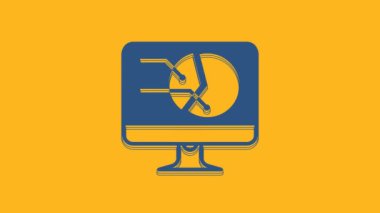 Blue Computer monitor with graph chart icon isolated on orange background. Report text file icon. Accounting sign. Audit, analysis, planning. 4K Video motion graphic animation.
