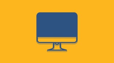 Blue Computer monitor screen icon isolated on orange background. Electronic device. Front view. 4K Video motion graphic animation.