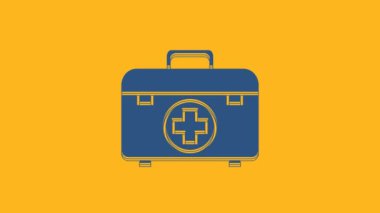 Blue First aid kit icon isolated on orange background. Medical box with cross. Medical equipment for emergency. Healthcare concept. 4K Video motion graphic animation.