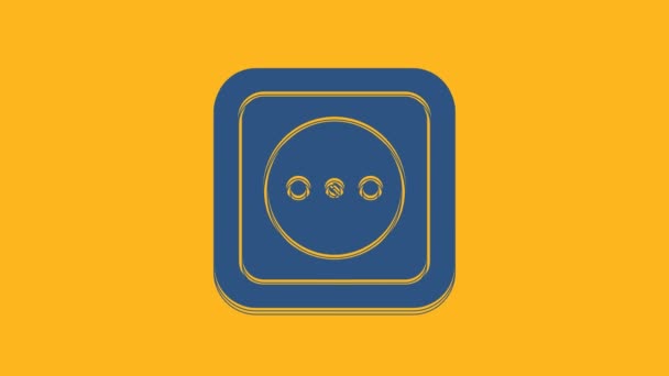 Icona Presa Elettrica Blu Isolata Sfondo Arancione Presa Corrente Simbolo — Video Stock