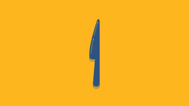 Ikona Blue Knife Odizolowana Pomarańczowym Tle Symbol Sztućców Animacja Graficzna — Wideo stockowe