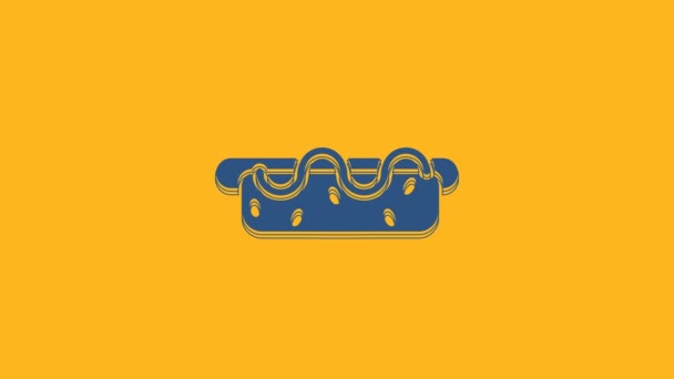 Blue Hotdog Kanapka Ikoną Musztardy Izolowane Pomarańczowym Tle Ikona Kiełbaski — Wideo stockowe