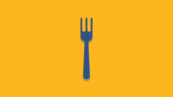 Blue Fork Symbol Isoliert Auf Orangefarbenem Hintergrund Bestecksymbol Vorhanden Video — Stockvideo