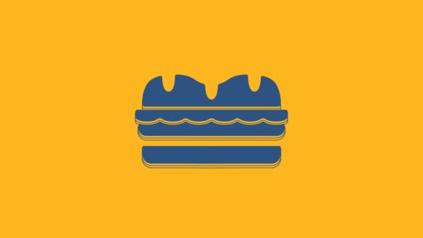 Icono Sándwich Azul Aislado Sobre Fondo Naranja Icono Hamburguesa Símbolo — Vídeos de Stock