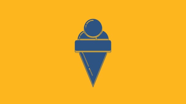 Blue Ice Cream Waffle Cone Icon Isolated Orange Background Sweet — Stock video