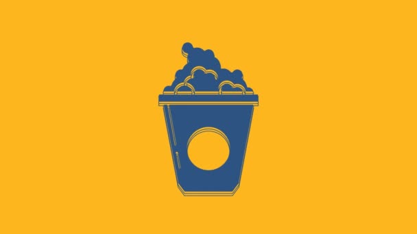 Blue Popcorn Cardboard Box Icon Isolated Orange Background Popcorn Bucket — Stok video