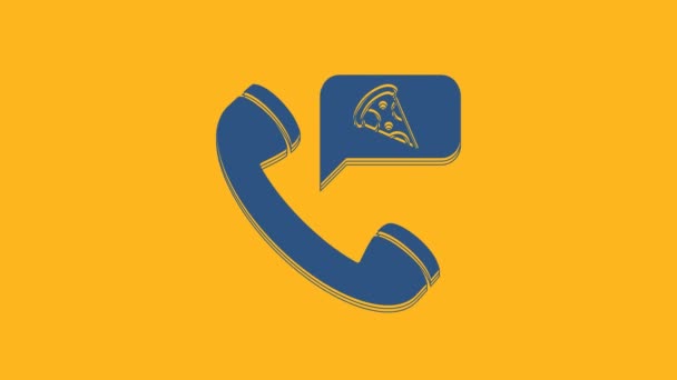 Blue Food Bestellen Pizza Pictogram Geïsoleerd Oranje Achtergrond Bestellen Mobiele — Stockvideo