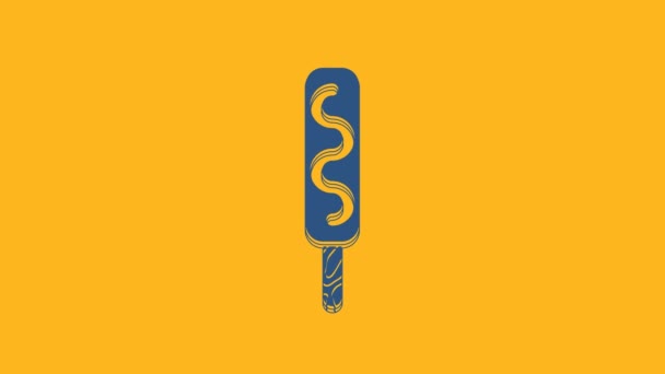 Icona Gelato Blu Isolata Sfondo Arancione Dolce Simbolo Animazione Grafica — Video Stock