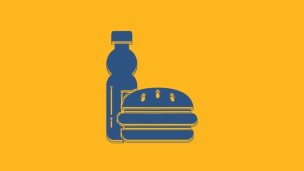 Blauwe Fles Water Hamburger Pictogram Geïsoleerd Oranje Achtergrond Soda Aqua — Stockvideo