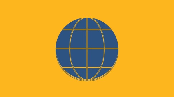 Blue Earth Globe Icon Isolated Orange Background World Earth Sign — Video