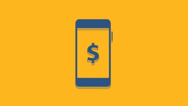 Blue Smartphone Dollar Symbol Icon Isolated Orange Background Online Shopping — Stock video