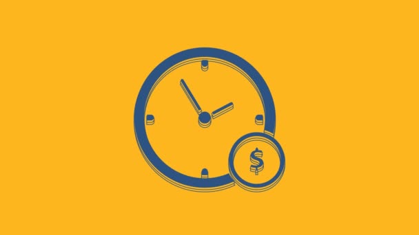 Blue Time Icona Del Denaro Isolata Sfondo Arancione Soldi Sono — Video Stock