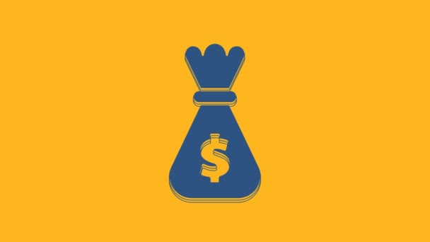Blue Money Bag Icon Isolated Orange Background Dollar Usd Symbol — Wideo stockowe