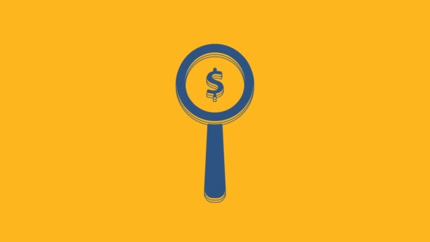 Blue Magnifying Glass Dollar Symbol Icon Isolated Orange Background Find — Stock Video