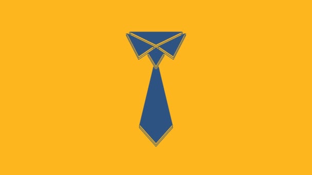 Blue Tie Icoon Geïsoleerd Oranje Achtergrond Halsband Halsdoek Symbool Video — Stockvideo