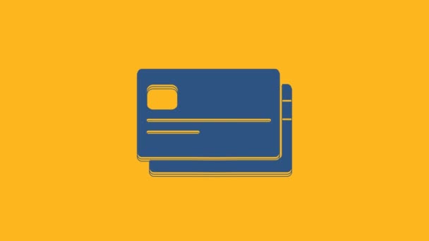 Icono Tarjeta Crédito Azul Aislado Sobre Fondo Naranja Pago Línea — Vídeos de Stock