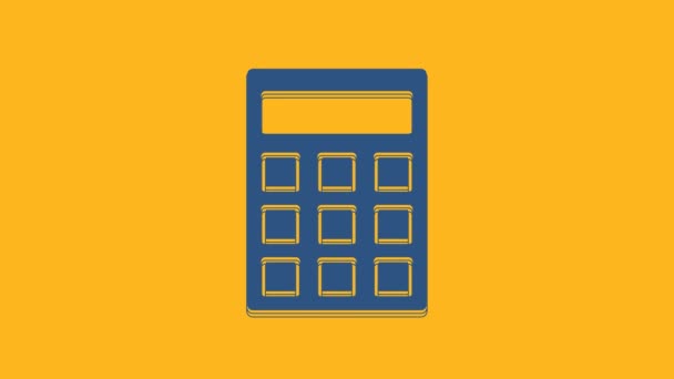 Ikon Kalkulator Biru Diisolasi Pada Latar Belakang Oranye Simbol Akuntansi — Stok Video