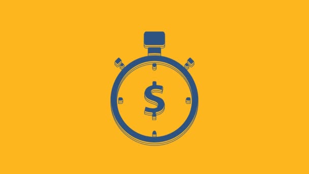 Blue Time Ikona Peníze Izolované Oranžovém Pozadí Peníze Jsou Čas — Stock video