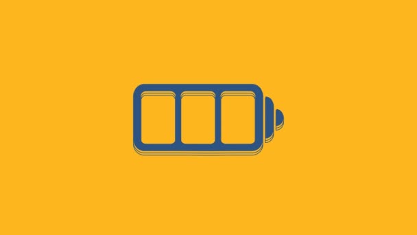 Синий Индикатор Уровня Заряда Батареи Изолирован Оранжевом Фоне Видеографическая Анимация — стоковое видео