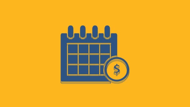 Μπλε Οικονομικό Ημερολόγιο Εικονίδιο Απομονώνονται Πορτοκαλί Φόντο Ετήσια Ημέρα Πληρωμής — Αρχείο Βίντεο