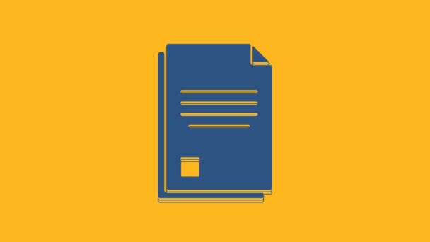 Μπλε Αρχείο Εικονίδιο Εγγράφου Που Απομονώνεται Πορτοκαλί Φόντο Εικονίδιο Λίστας — Αρχείο Βίντεο