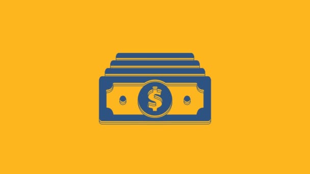 Blue Stacks Paper Money Cash Icon Isolated Orange Background Money — Vídeo de Stock