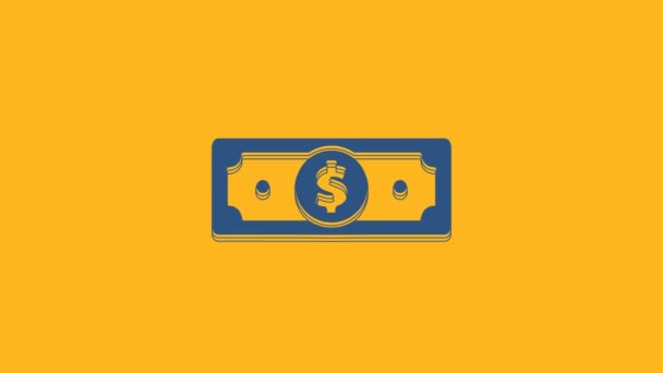 Blue Stacks Papel Moneda Icono Efectivo Aislado Sobre Fondo Naranja — Vídeo de stock