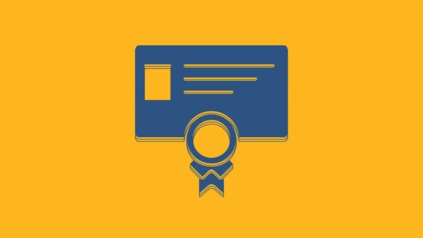 Blue Certificate Template Icon Isolated Orange Background Achievement Award Degree — Stock Video