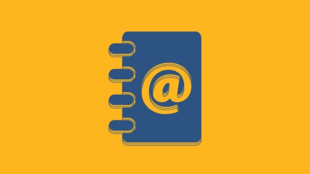 Μπλε Εικονίδιο Βιβλίου Διευθύνσεων Απομονωμένο Πορτοκαλί Φόντο Ημερολόγιο Διεύθυνση Επαφή — Αρχείο Βίντεο
